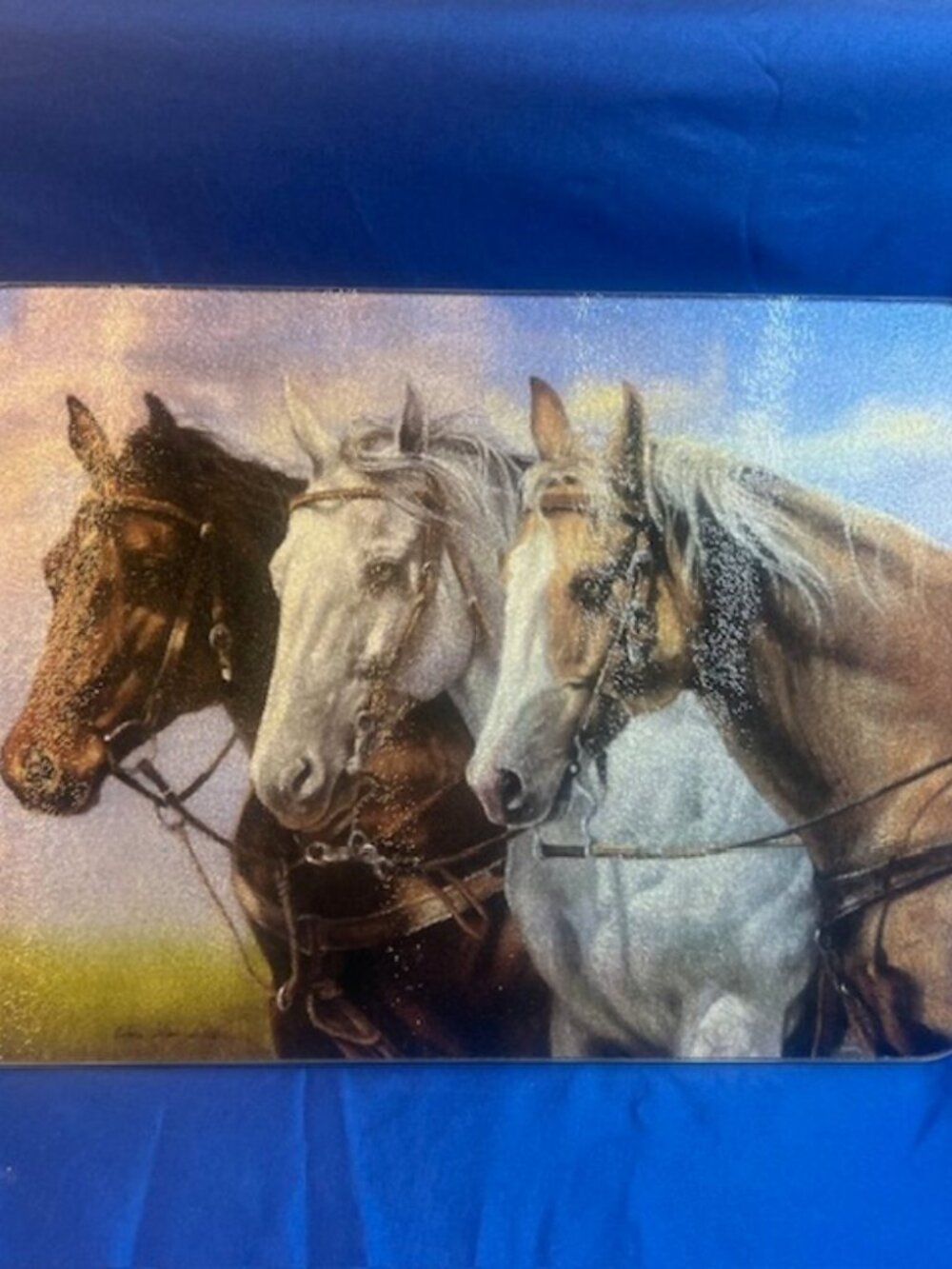 Horse Scene Cutting Board 16" wide x 12" tall Tempered Glass Wall Decor 788-C